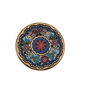 Cearco Spanish Ceramic Plate Hand Painted Enamel 24K Gold Leaf Floral 5.25 inch
